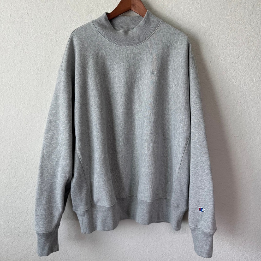 Champion Reverse Weave Mock Neck Sweatshirt Gray S7845 Mens 2XL Oversized